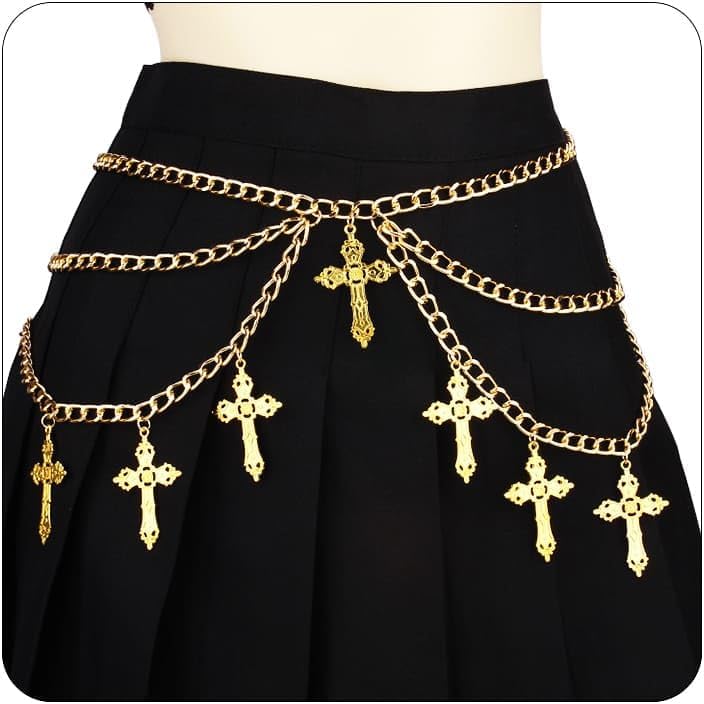 ANGLEQUEEN Goth Cross Belt Punk Hip Hop Waist Chain Belly Chains for Women Waist Chain Corset Raven Belt Grunge Belt Halloween Emo Accessories Pirate Waist Chain - Image 1